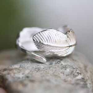 Symbol of Freedom Wide Feather Ring Handcrafted Sterling Silver 925 , Adjustable
